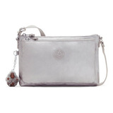 Bolsa Bandolera Kipling Mikaela Diseño Lisa De Nailon  Smooth Silver Metallic Con Correa De Hombro Plateado Y Herrajes Níquel