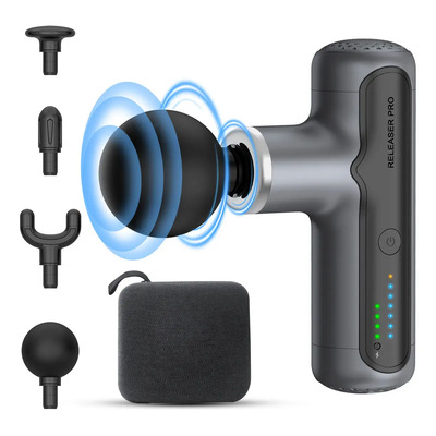 Mini Pistola de Masaje 4000mAh Massage Gun con 4 Cabezas 7 Velocidades, Pistola Masajeadora Muscular Portatil para Hombro Cuello Espalda y Piernas, Relajar Los Músculos Aliviar el Dolor, Gris | Envío gratis