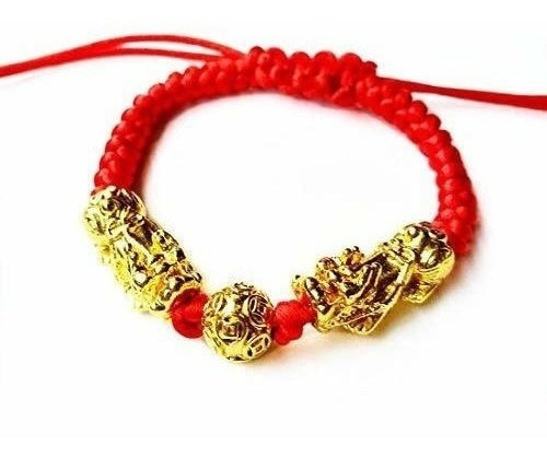 Feng Shui La Mejor Pulsera De Cuerda Roja Con Doble Pi Xiu /