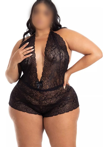 Body Plus Size Renda Com Forro Bory Plus Em Renda Sexy