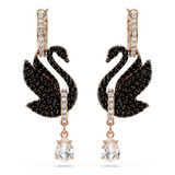 Aros Pendientes Aretes Swarovski Swan Negros Original 