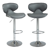 Set De 2 Bancos Para Barra Con Tapizado De Cuero Sintético En Color Gris Base Cromada Y Función Giratoria Ajustables En Altura Y En Estilo Moderno Ideales Para Hogar Y Bar Homemake Furniture