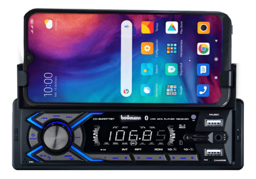 Radio De Auto Bowmann Con Soporte Teléfono 1din Usb Mp3 Bt