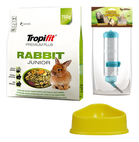 Alimento Para Conejo Junior Tropifit, Bebedero 250ml, Plato