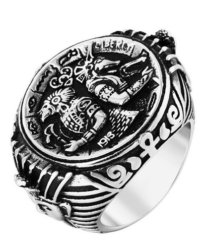 Anillo Acero Inoxidable Dios Anubis Faraón Pirámide Hombre