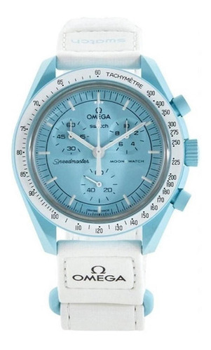 Reloj Swatch Omega Bioceramic Mission To Uranus Color De La Correa Blanco Color Del Bisel Blanco Color Del Fondo Azul