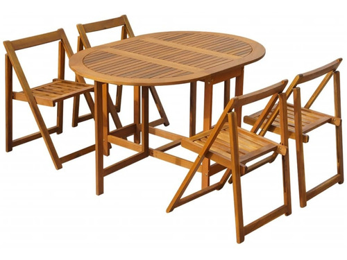 Juego De Comedor Plegable De 5 Piezas De Madera De Acacia