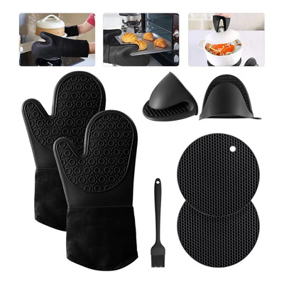 7pz Kit Guantes De Silicon Cocina/horno Resistente Al Calor