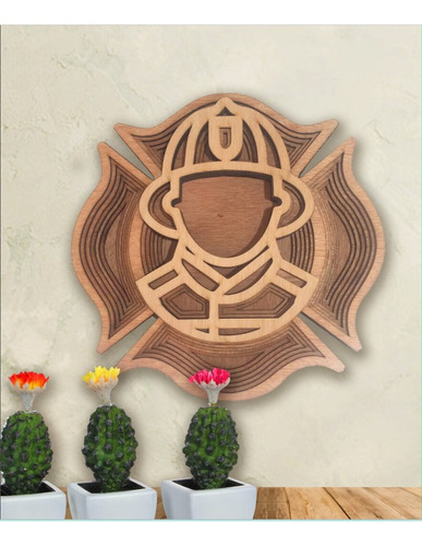 Cuadro Decorativo Silueta Bombero Multicapa Madera 