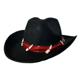 Sombrero Indiana Jones Negro Con Cinta Roja Con Colmillos