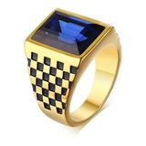 Anel Masculino Banhado Ouro 18k Aço Inox Dourado Pedra Ônix