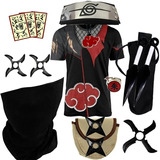 Kit Ninja Naruto Camisa Akatsuki Balaclava Colar Anel Itachi