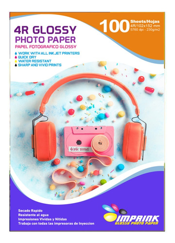 Papel Fotografico Glossy 10x15 Cm 230gr/500hojas Imprink