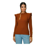 Blusa De Tricot Modal Slim Inverno Botões Fashion Moda Tricô