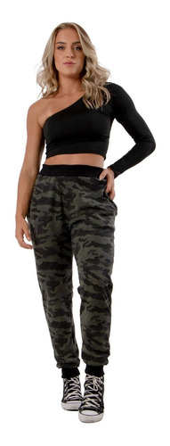 Calça Jogger Camuflada Feminina Moletom