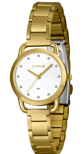 Relógio Feminino Lince Pequeno Dourado Original Com Strass