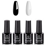 Juego De 4 Esmaltes Uñas De Gel Blanco Y Negro No Toxicos