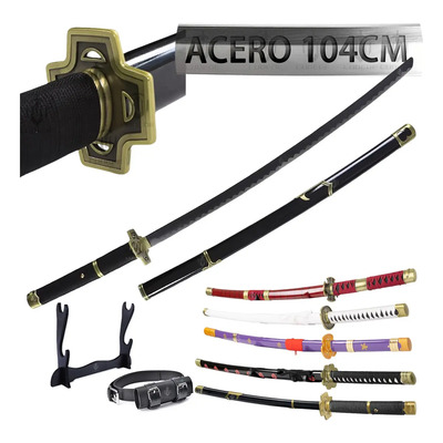 LUDEDE Roronoa Zoro Acero Katana - 104cm Yubashiri Anime One Piece Con Cinturón y Soporte - Espada Perfecta Para Cosplay, Colección | Envío gratis