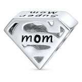 Family Super Man Emblem Saying Word Super Mom Mother Charm B