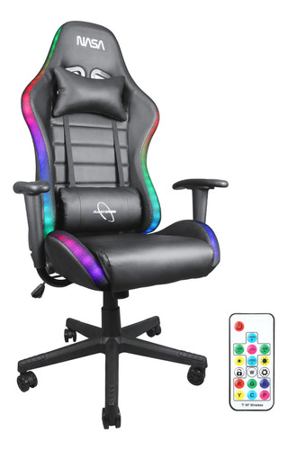 Silla De Escritorio Nasa Pro Gamer Ergonómica Con Luces Led Color Negro Material Del Tapizado Cuero Sintético