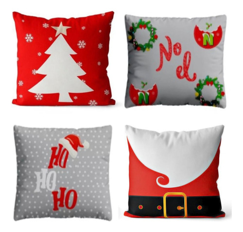 Kit 4 Capa De Almofadas Sofá Decorativa Natal Ho Ho Ho 45x45