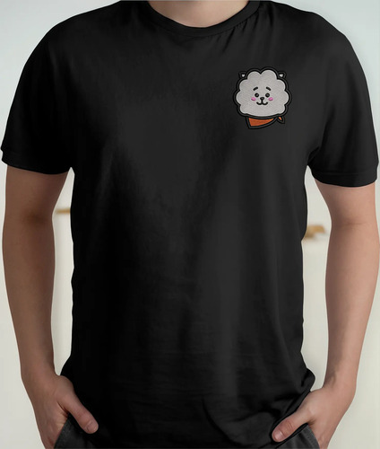 Playera Algodón Bordado Logo Rostro Kawai Bts Bt21 Rj Jin
