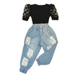 Conjunto De Menina Blusa Calça Jeans Destroyed Blogueirinha