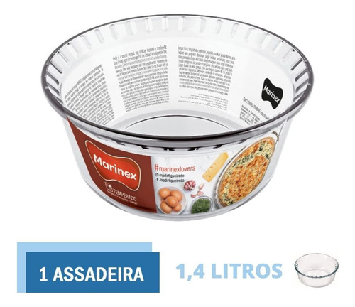 Forma Suflê Travessa Assadeira 1,4 L Clássica Vidro Marinex