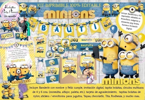 Kit Imprimible Candy Bar Minions 100% Editable