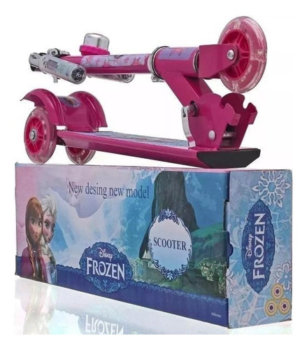 Patinete Frozen Infantil 3 Rodas Com Freio E Rodas Em Gel Cor Rosa