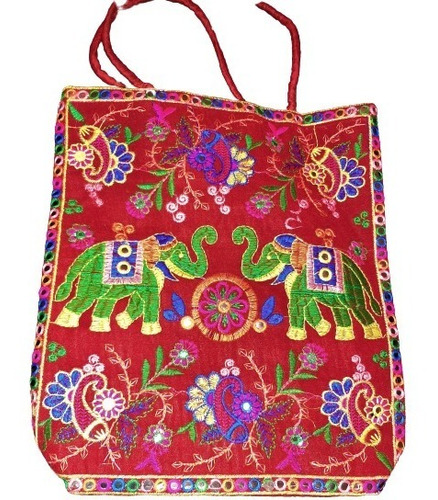 Bolso Playero Cartera Hindu Bordada 40 X 36 Con Cierre Y For