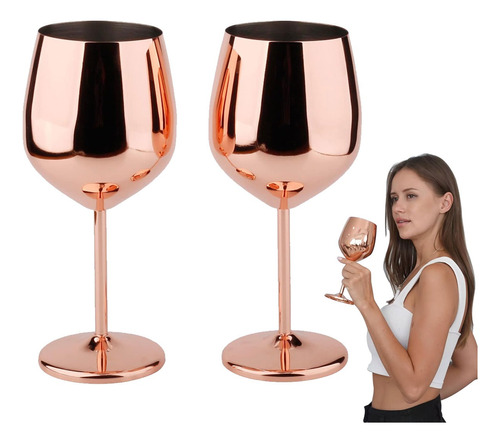 Set 2 Copas 500ml Vino Tinto Coctel  Metal Color Oro Rosa