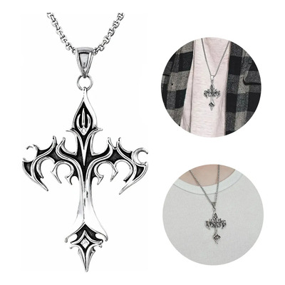 Zivor Collar de cruz para hombre, de acero inoxidable, con colgante de cruz gótica, estilo punk, hip hop, gótico, joyería de Halloween, Navidad, regalo | Meses sin interés