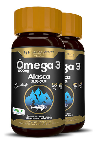 2x Omega 3 Importado Alasca 33/22 1450mg Hf Suplements