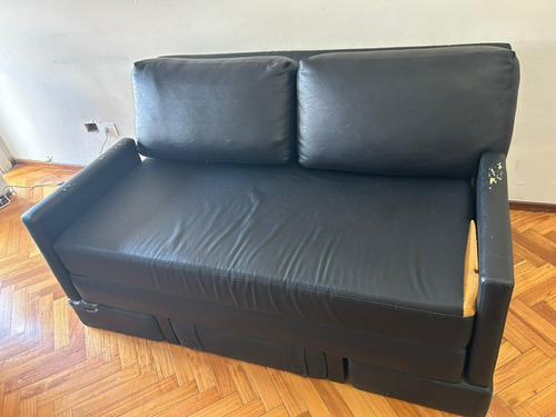 Sofa Cama   2 Plazas De Ecocuero Color Negro - Sin Mecanismo