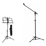 Pedestal De Microfone Com Cachimbo + Estante Partitura