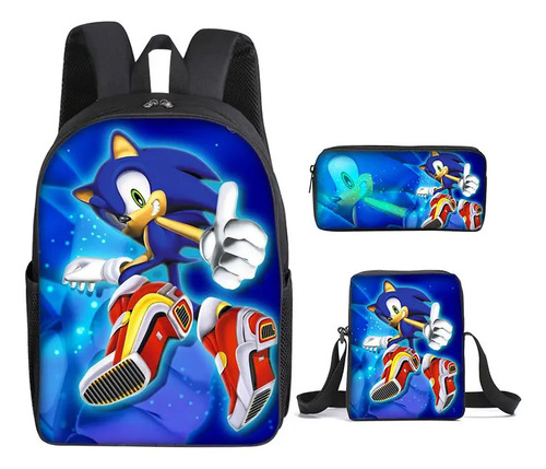 A Mochila Escolar Sonic , Mochila Sonic De Tres Piezas,