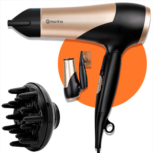 Secador De Cabelos Dobrável Bivolt Potente + Difusor Cachos
