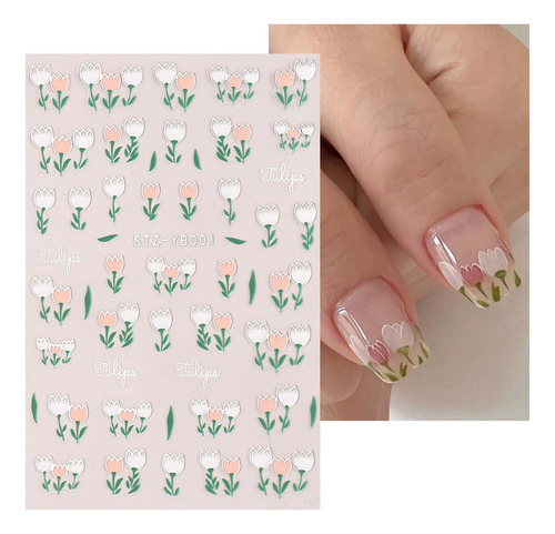 D 1 Paquete De Adhesivos Para Uñas Con Forma De Flor Blanca,