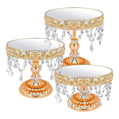 Juego De Soportes Metal Pasteles Y Postres Con Cristal 3 Pcs Color Dorado