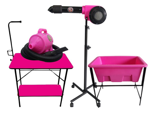 Kit Petshop Secador Soprador Mesa De Tosa Banheira Peq. Rosa