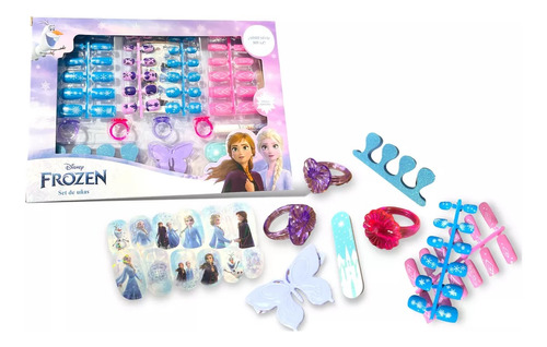 Set De Uñas Frozen Postizas Infantiles Decoradas Accesorios 