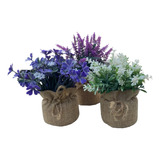 Kit 3 Vasos Decorativos Com Plantas Flores Artificiais Sala