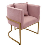 Poltrona Base De Ferro Dourado Moderno Sala Sentar Rose Gold