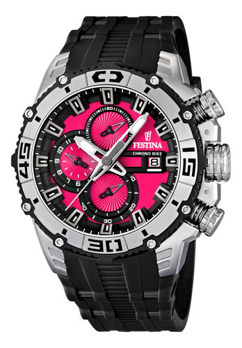 Reloj Festina Hombre Tour De France Cuacho Fecha F16600.8 Color De La Malla Negro Color Del Bisel Plateado Color Del Fondo Fucsia