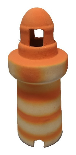 Adorno Pecera Faro Cerámica Fluo Naranja  17 Cm Alto 