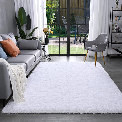 Alfombra Peluda Blanco Nieve 180x200cm Suave Y Decorativa