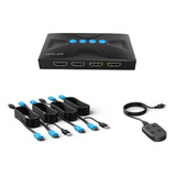 Switch 4 Portas Kvm 4k Hdmi/usb 3840x2160 C/ Cabo Mesa