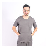  Pijama Cirúrgico Gola Redonda Scrub Masculino - Grafite