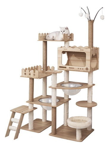 Rascador Madera Árbol Casa Para Gatos Varios Niveles 1.76m